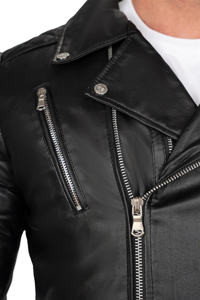 Herren Slim Fit Echtlederjacke Silver Zipper in Black – Reichstadt – Ansicht 13