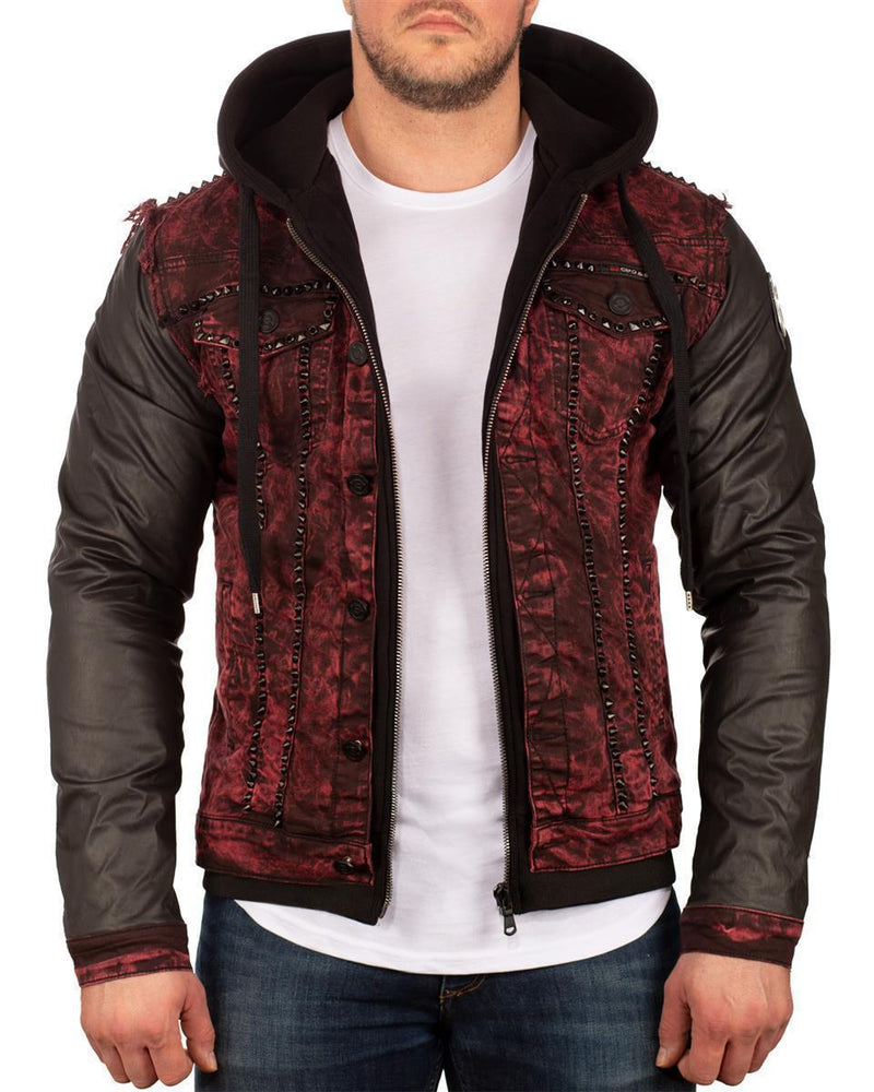 Herren Bequem Kapuzen Sweatjacke Denim in Bordeaux – Cipo & Baxx