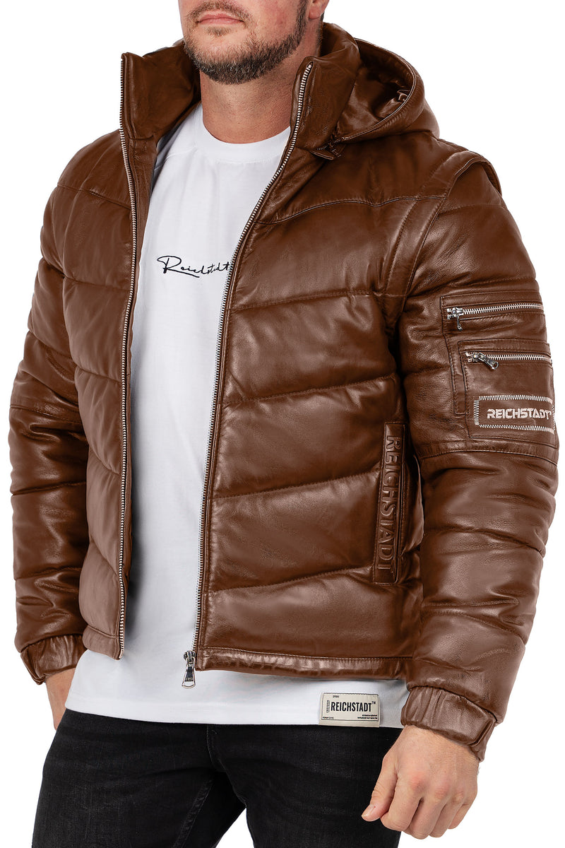 Herren Regular Fit Jacke Echtleder 22RS032LUX - Cognac
