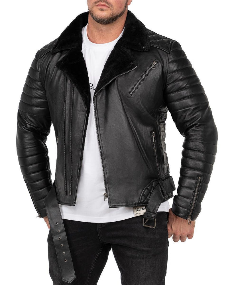 Herren Slim Fit Echtlederjacke Zipper in Black – Reichstadt