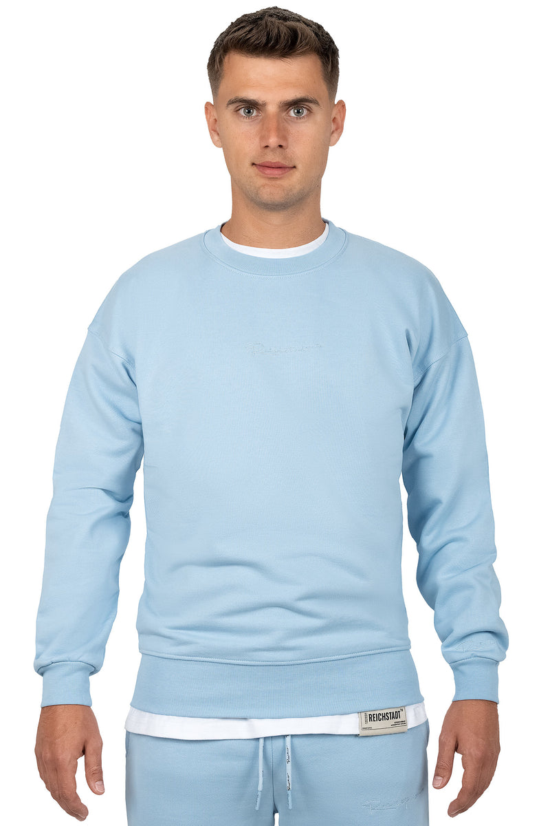 Herren Regular Fit Pullover Logo-Stitching in Baby Blue – Reichstadt