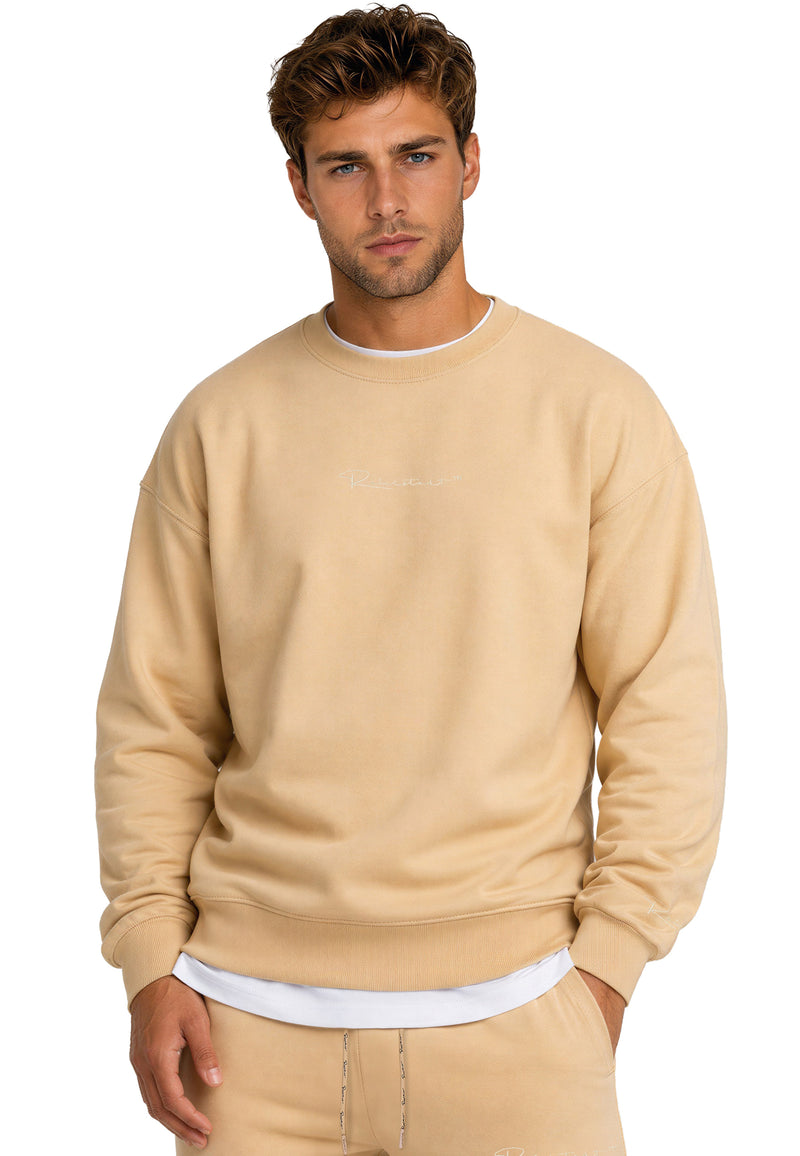 Herren Regular Fit Pullover Logo-Stitching 23RS037 - Beige