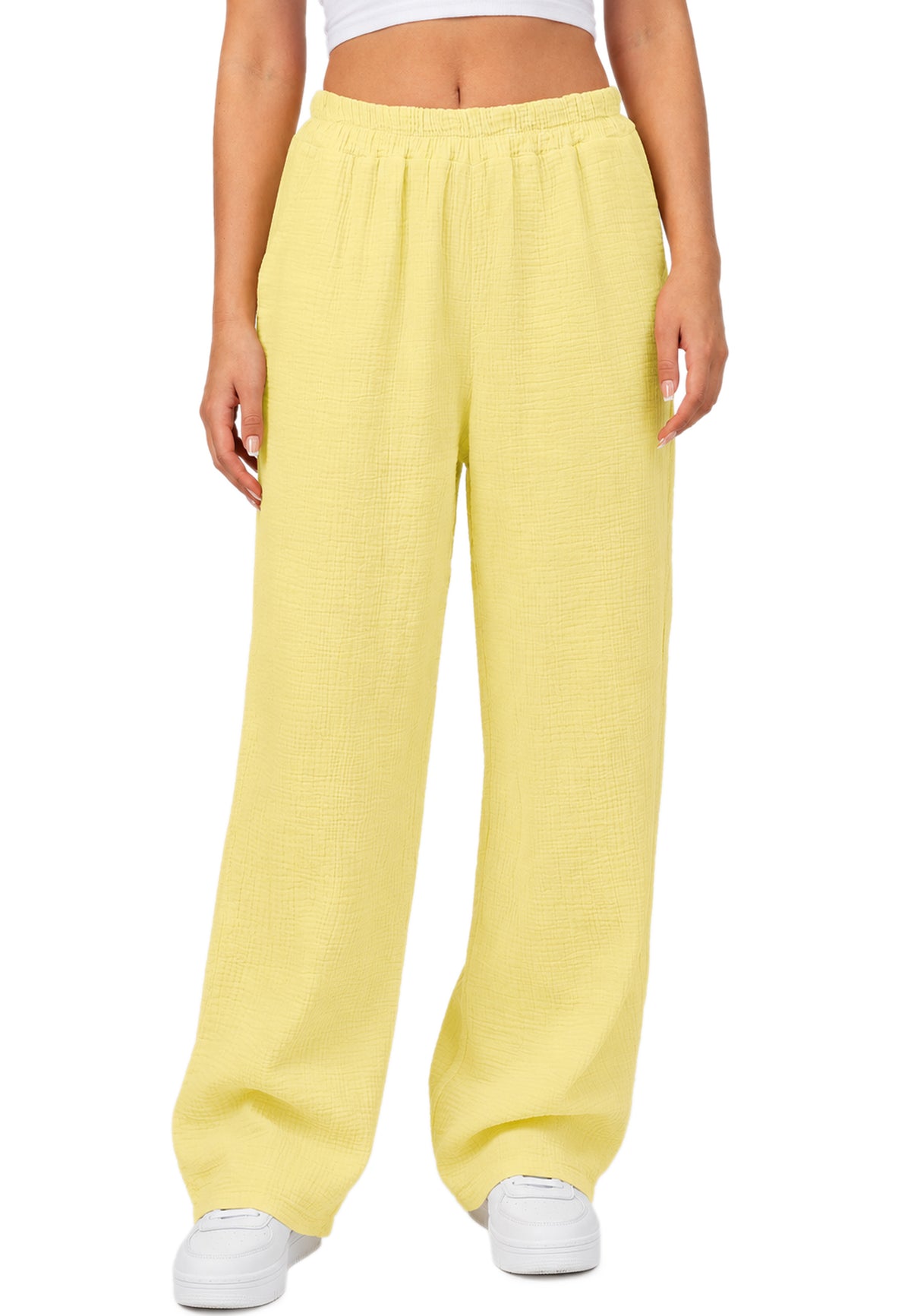 Damen Oversized Hose Musselin in Yellow – Reichstadt