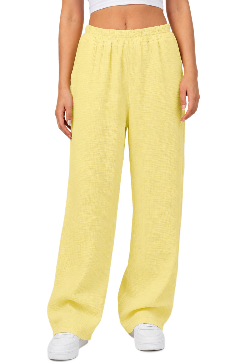 Damen Oversized Hose Musselin 25RSW082 - Yellow