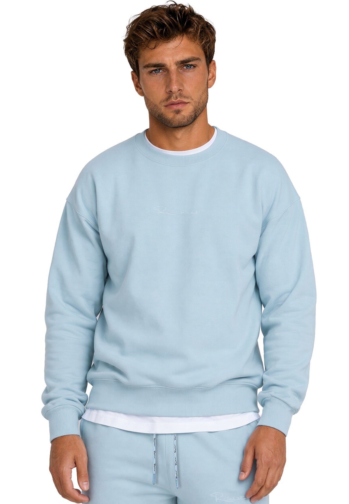 Herren Regular Fit Pullover Logo-Stitching in Baby Blue – Reichstadt