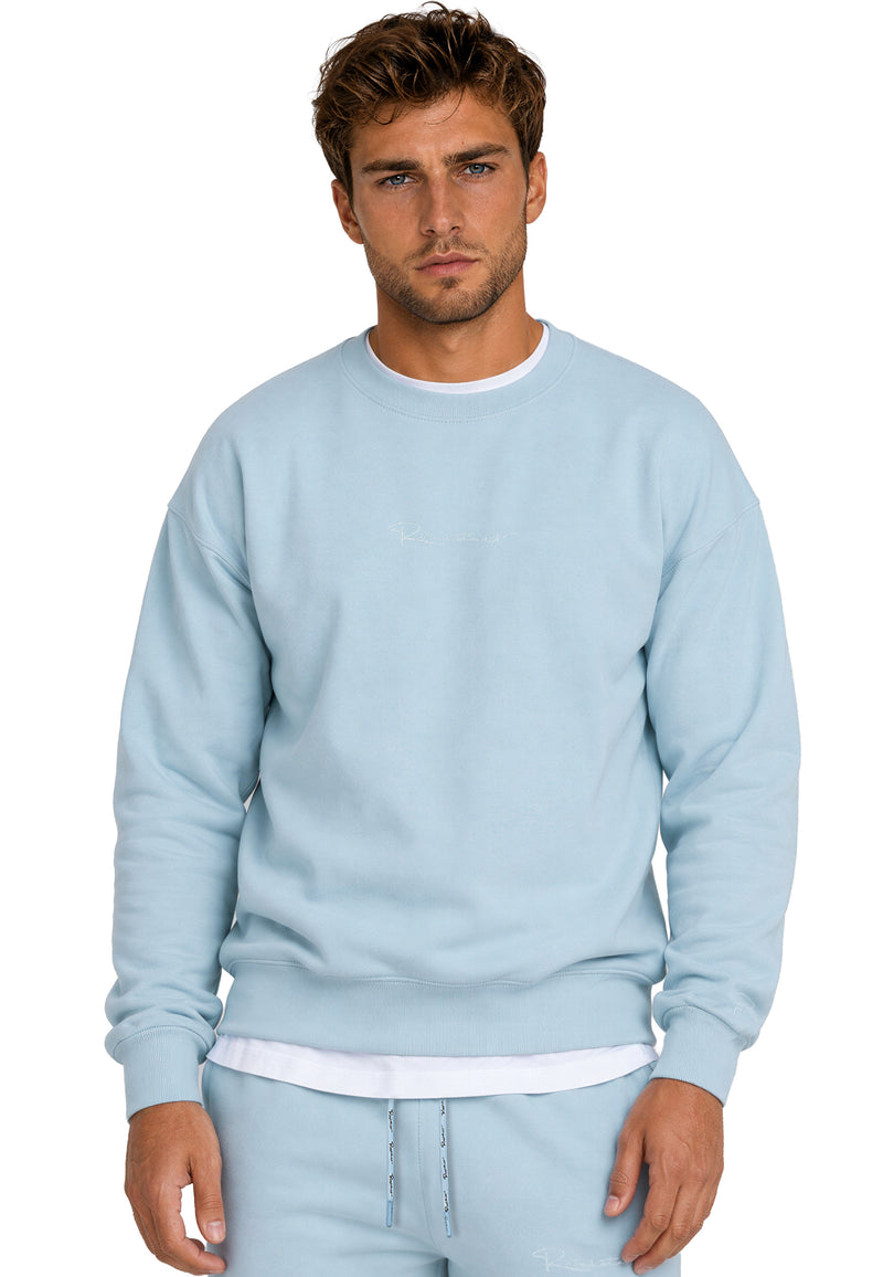 Herren Regular Fit Pullover Logo-Stitching 23RS037 - Baby Blue