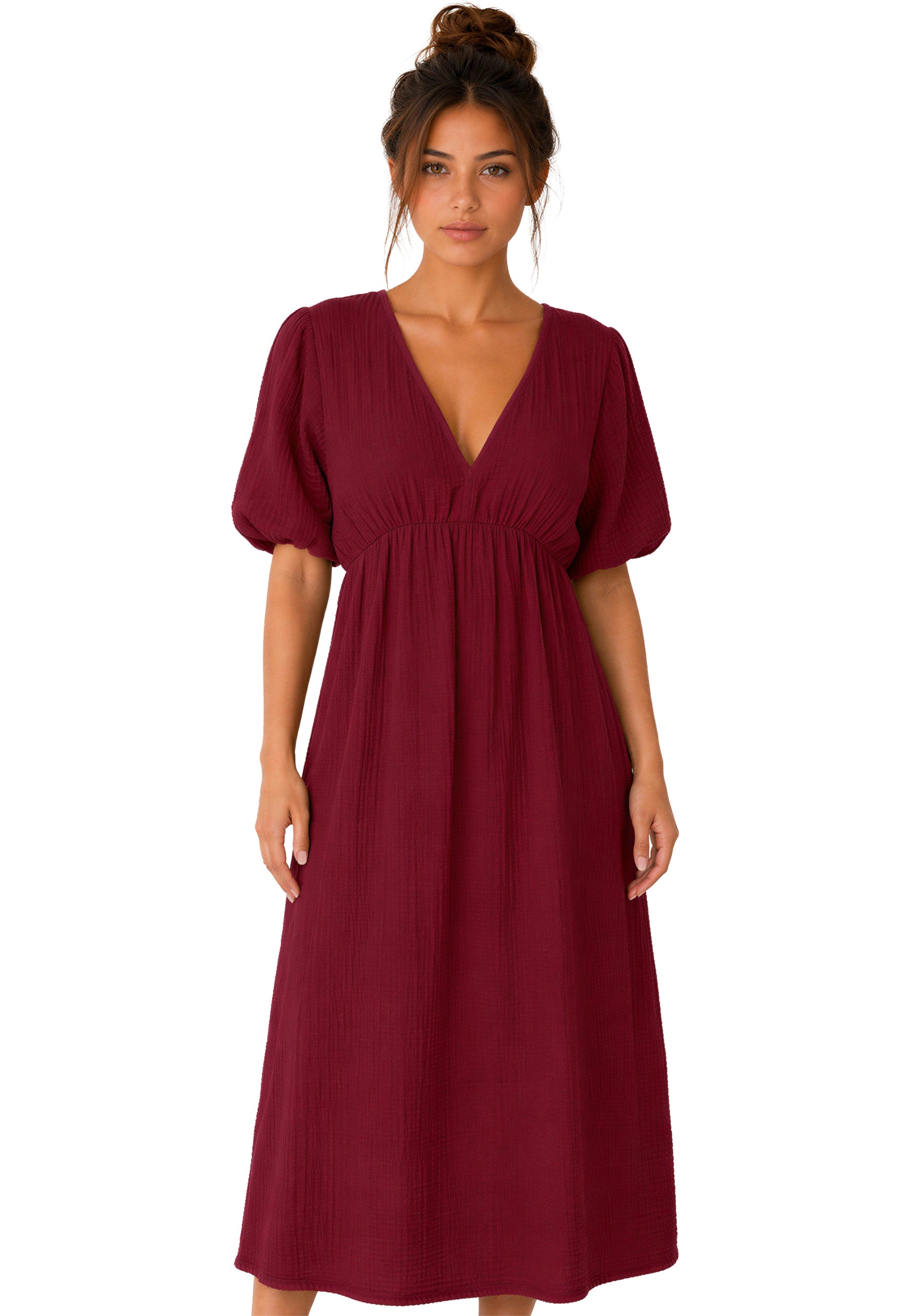Damen Relaxed Fit Sommerkleid Musselin 25RSW077 - Red