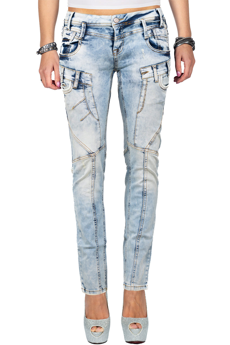 Damen Slim Fit Jeans Stonewashed in Blue – Cipo & Baxx