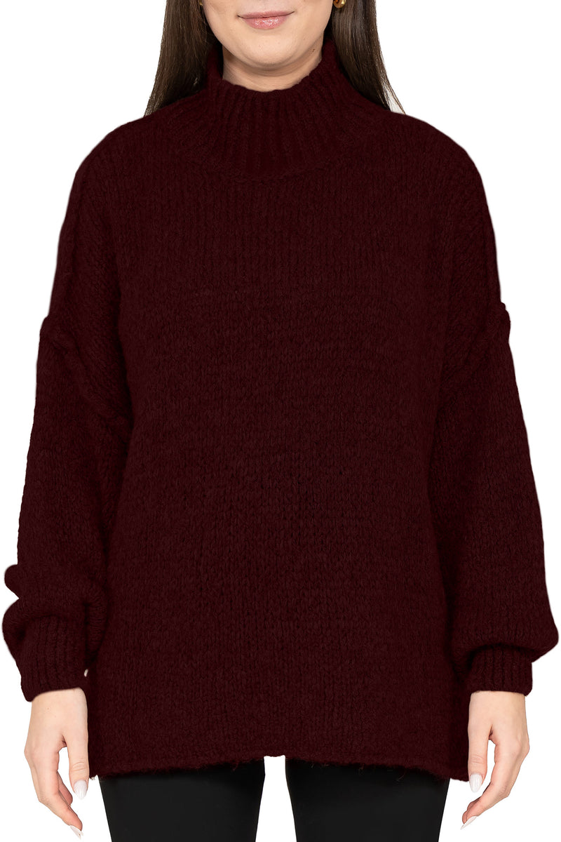Damen Relaxed Fit Strickpullover in Bordeaux – Reichstadt