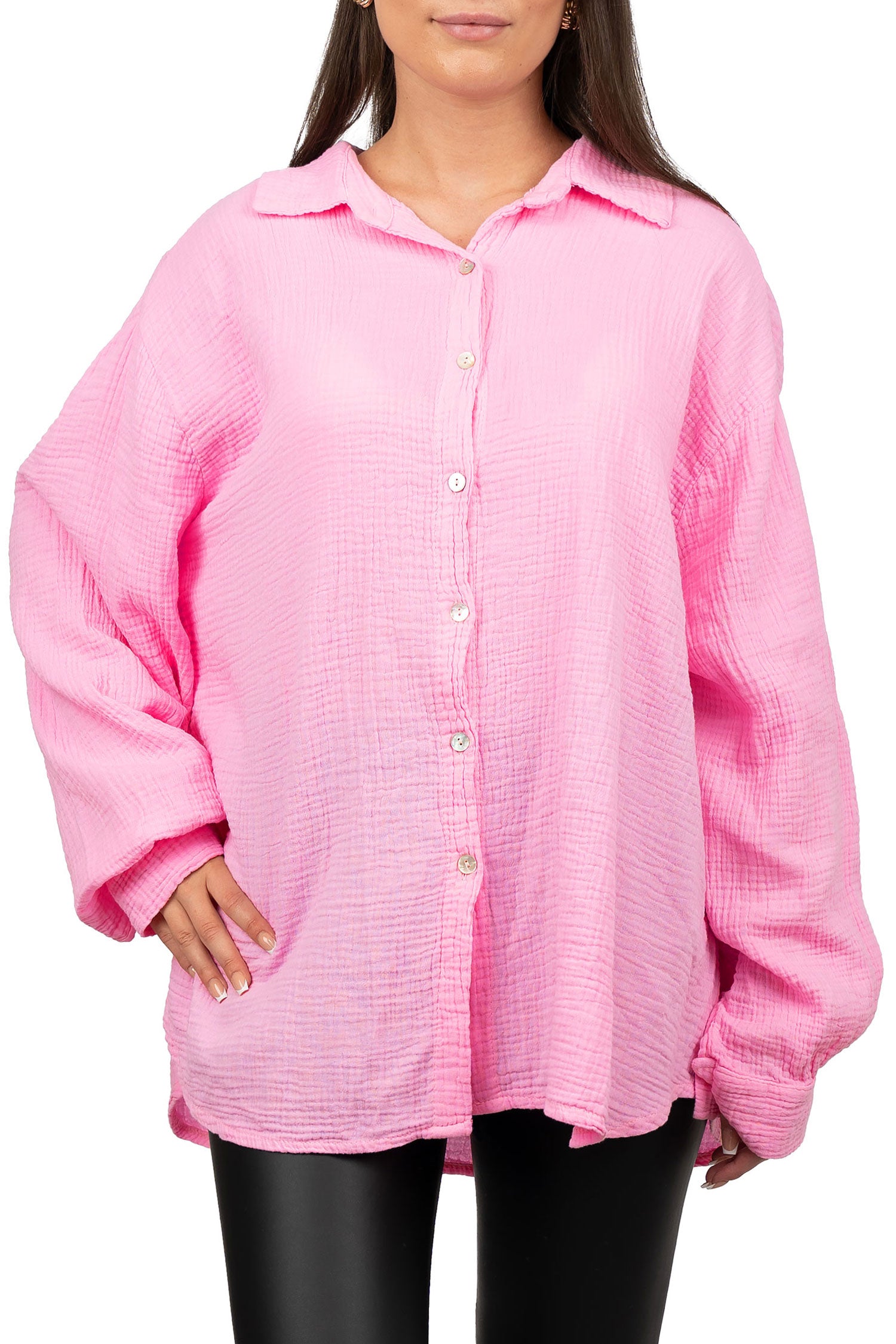 Damen Relaxed Fit Bluse Musselin 25RSW080 - Pink