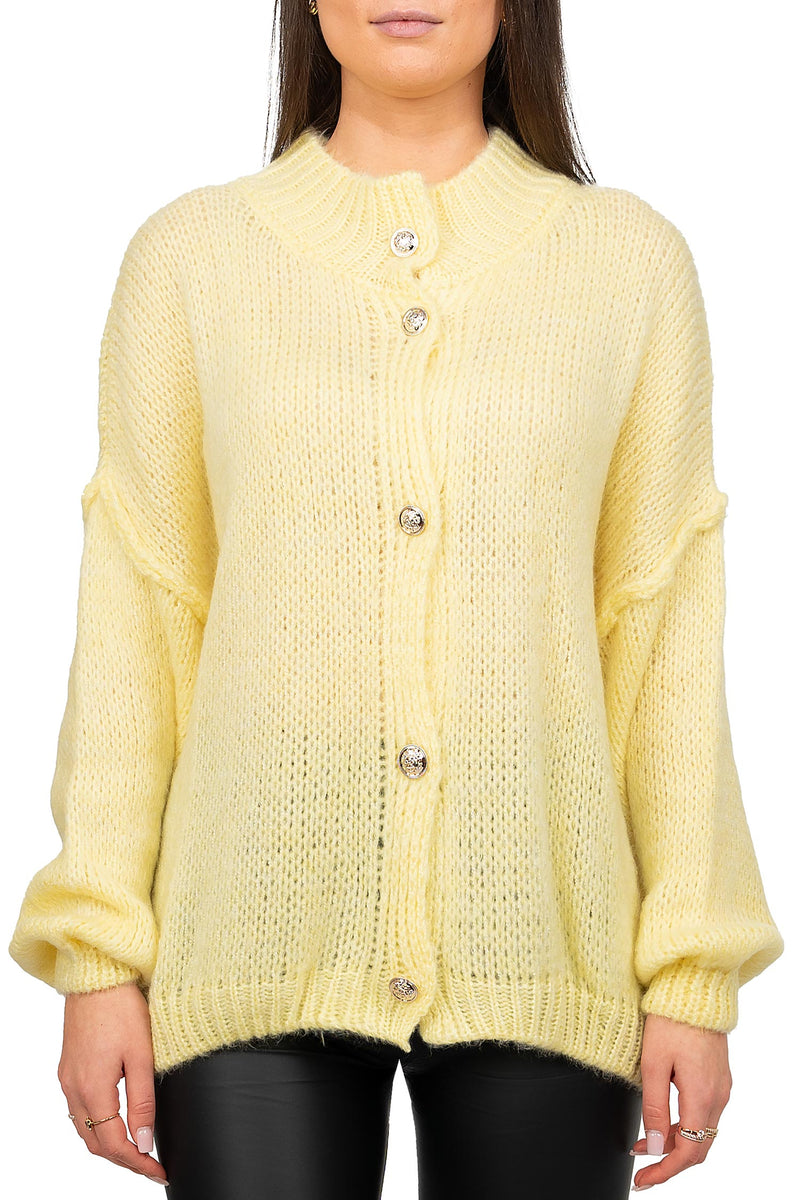Damen Relaxed Fit Strickjacke Oversized-Look in Yellow – Reichstadt