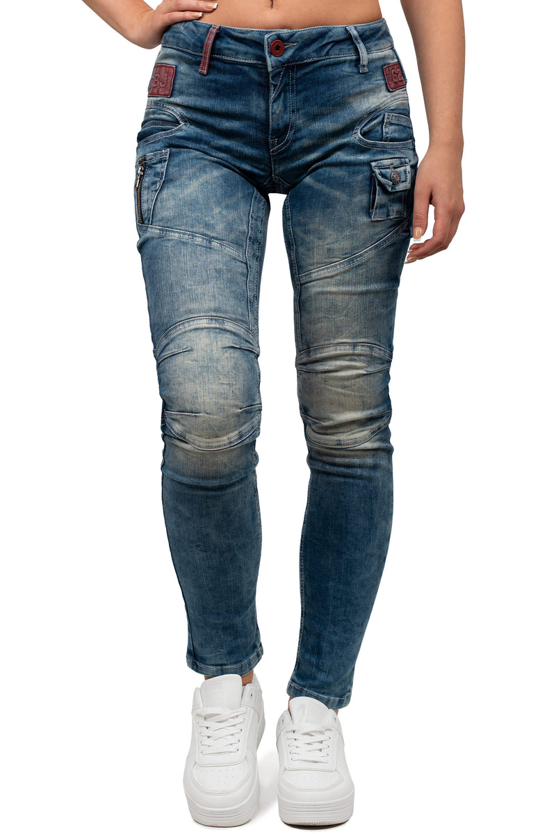 Damen Slim Fit Jeans Stonewashed in Blue – Cipo & Baxx