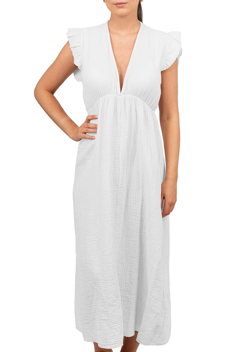 Damen Relaxed Fit Sommerkleid Musselin in White – Reichstadt