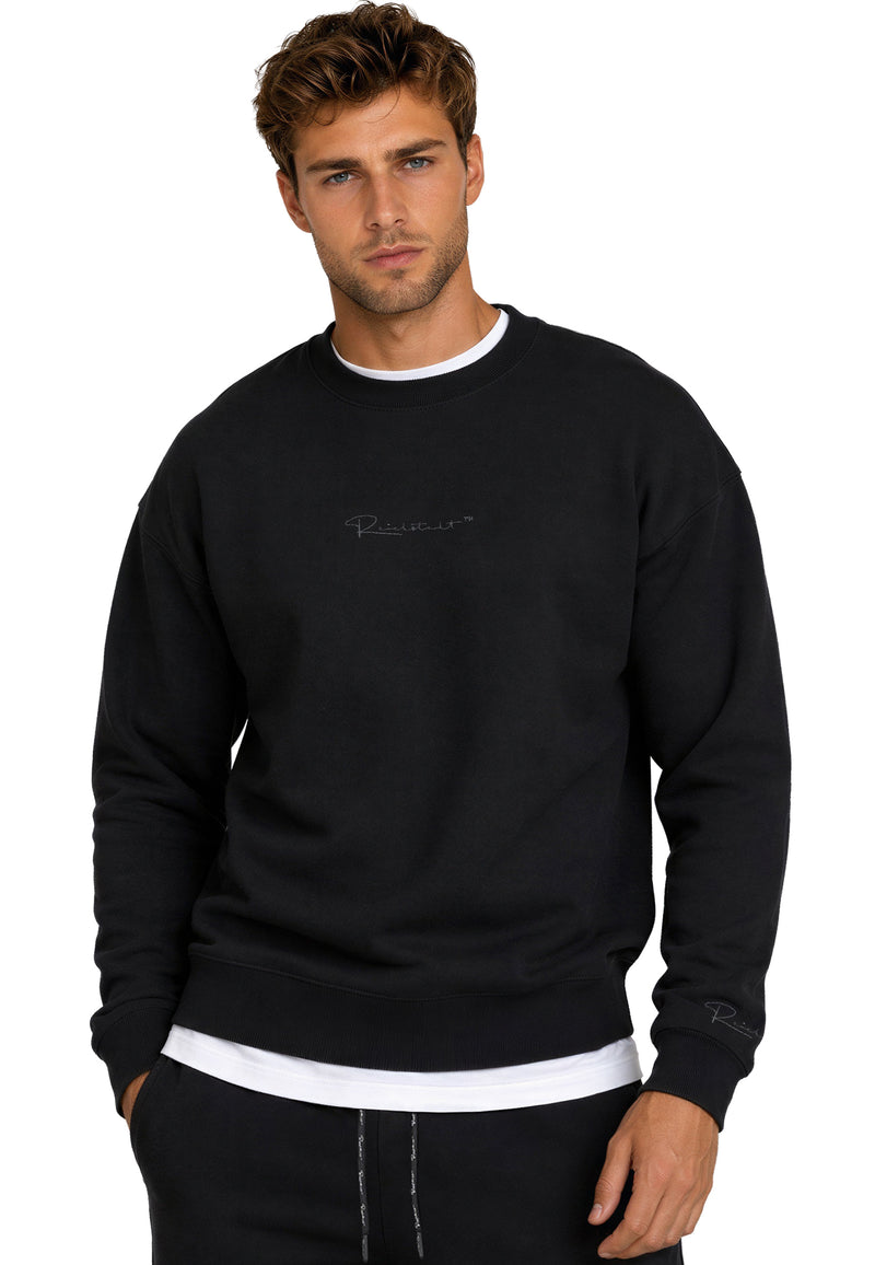 Herren Regular Fit Pullover Logo-Stitching 23RS037 - Black