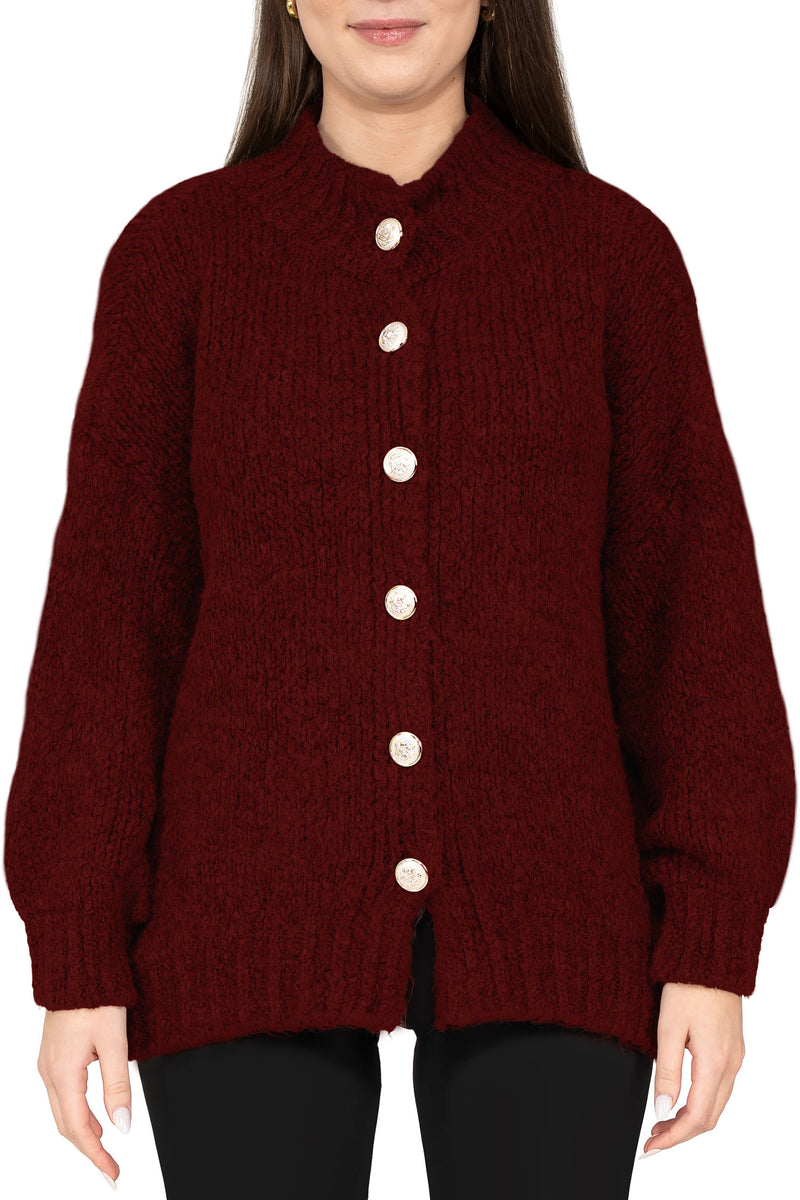 Damen Relaxed Fit Strickjacke in Bordeaux – Reichstadt