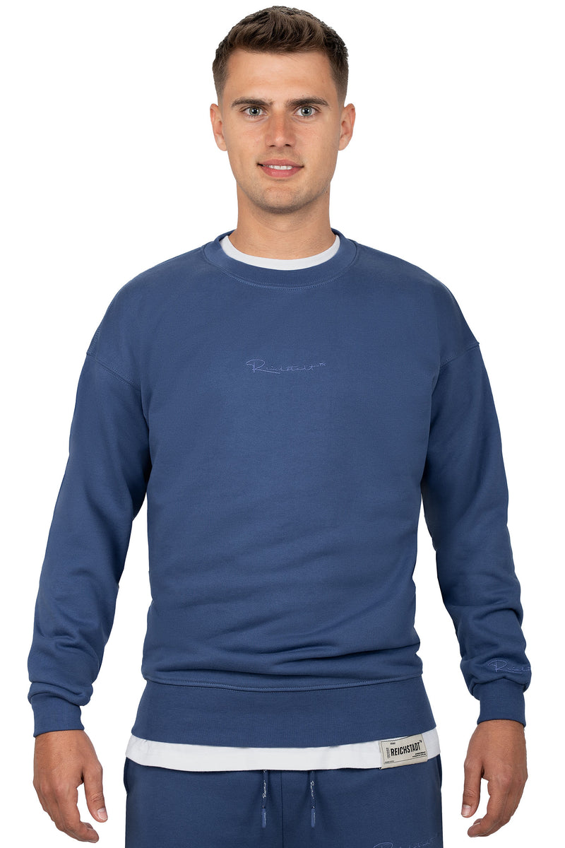 Herren Regular Fit Pullover Logo-Stitching in Dark Blue – Reichstadt