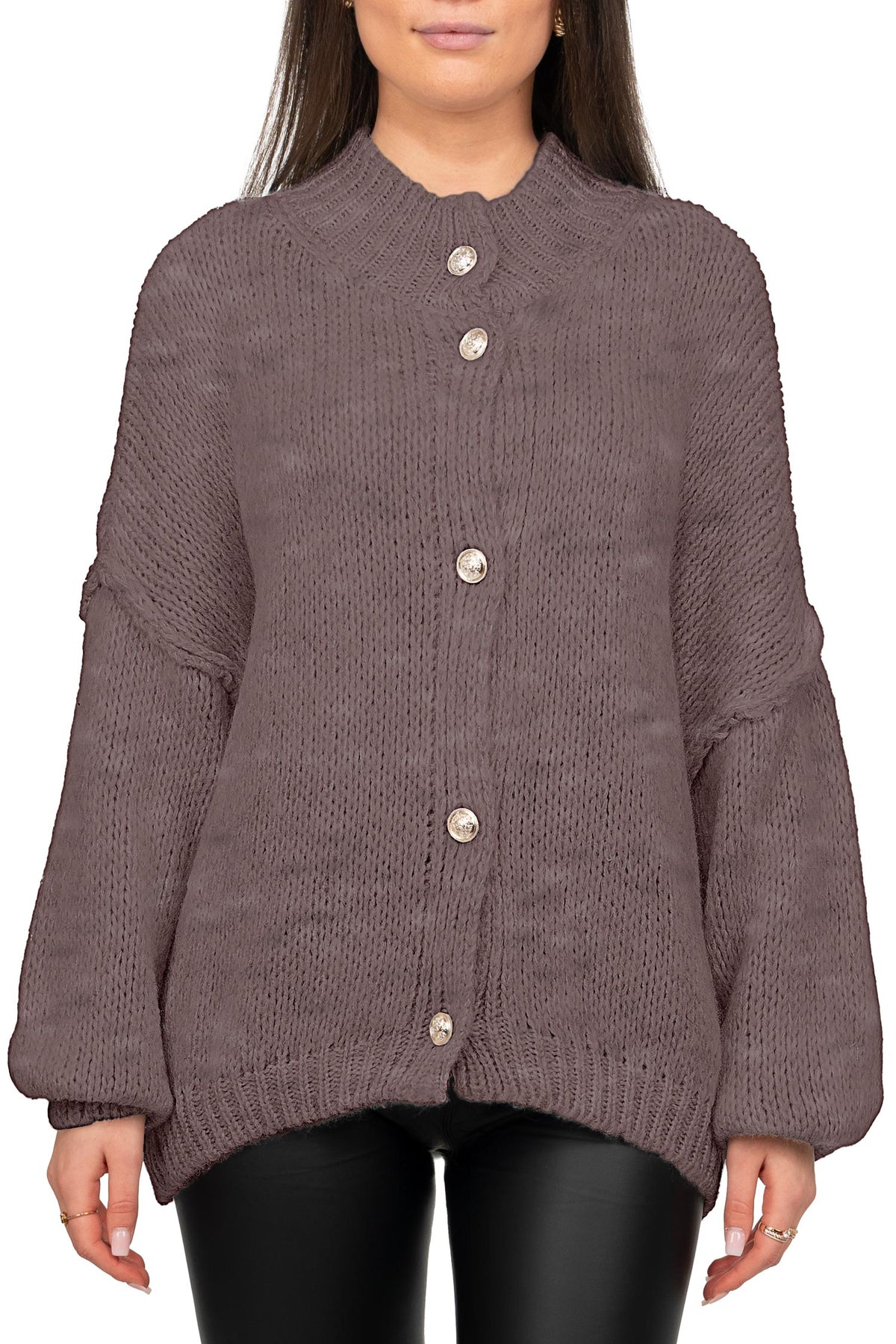 Damen Relaxed Fit Strickjacke Oversized-Look in Taupe – Reichstadt