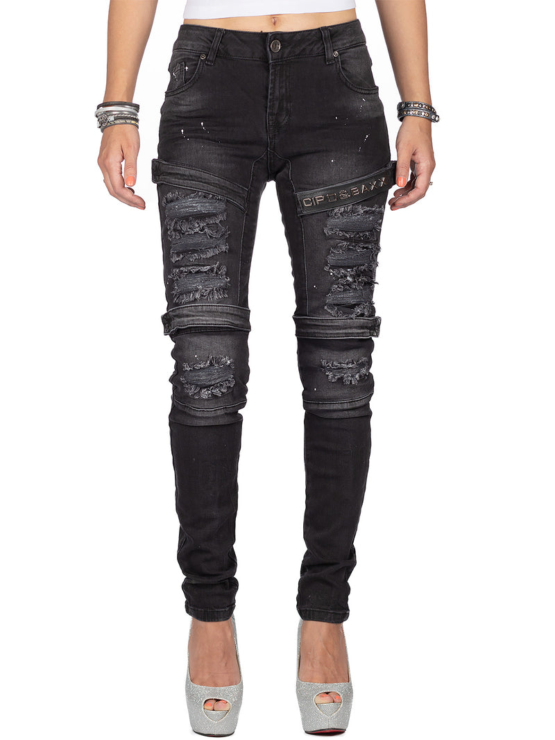 Damen Slim Fit Jeans Stonewashed in Black – Cipo & Baxx