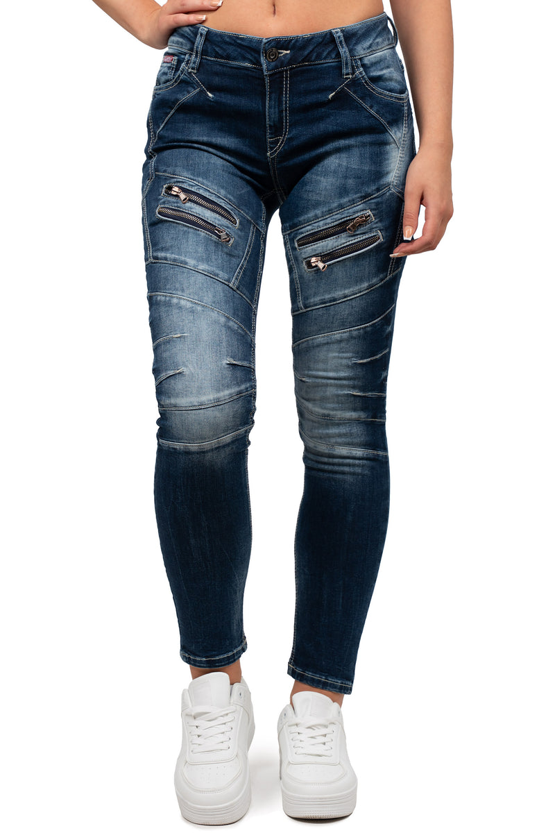 Damen Slim Fit Jeans Stonewashed in Blue – Cipo & Baxx