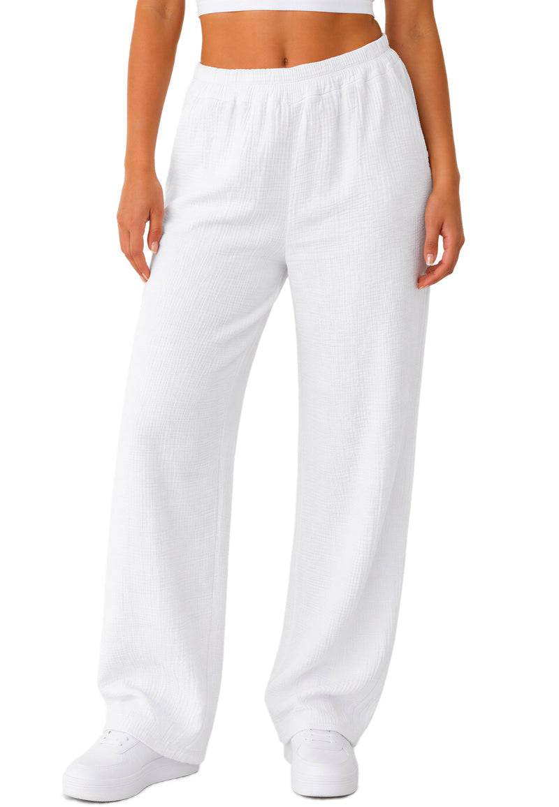 Damen Oversized Hose Musselin 25RSW082 - White