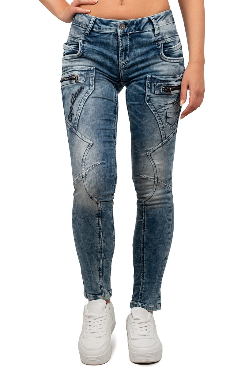 Damen Slim Fit Jeans Stonewashed in Blue – Cipo & Baxx