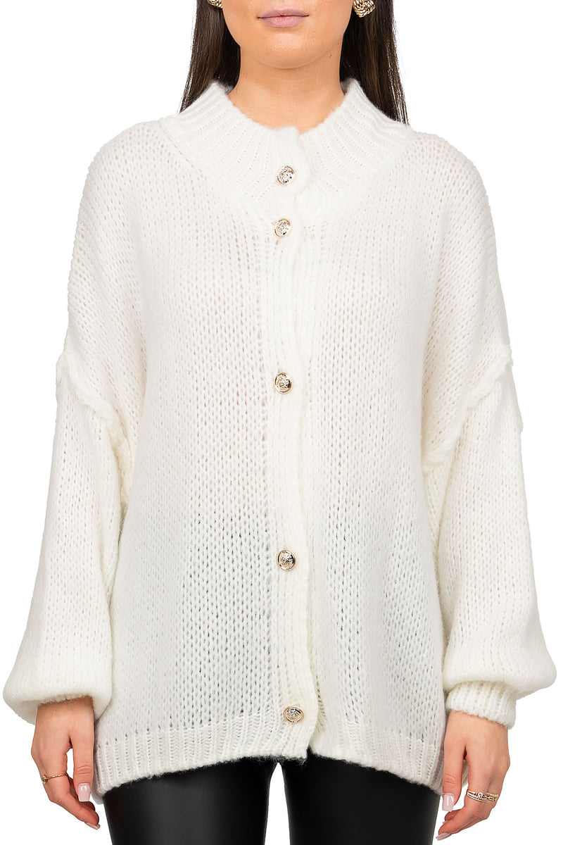 Damen Relaxed Fit Strickjacke Oversized-Look in White – Reichstadt