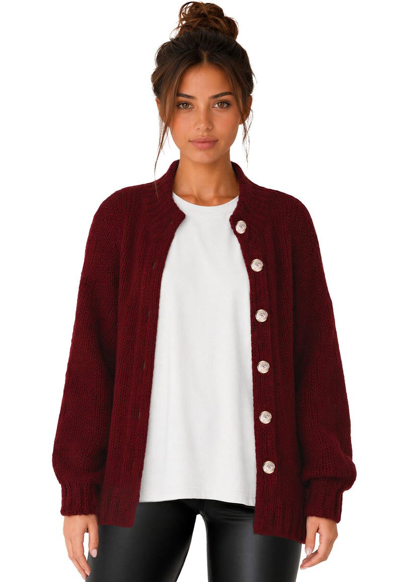 Damen Relaxed Fit Strickjacke 25RSW094 - Bordeaux