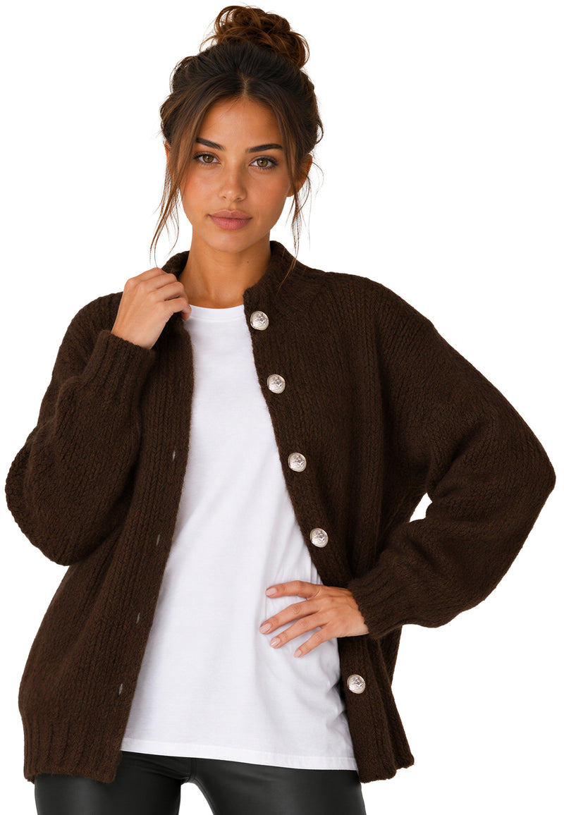 Damen Relaxed Fit Strickjacke 25RSW094 - Brown