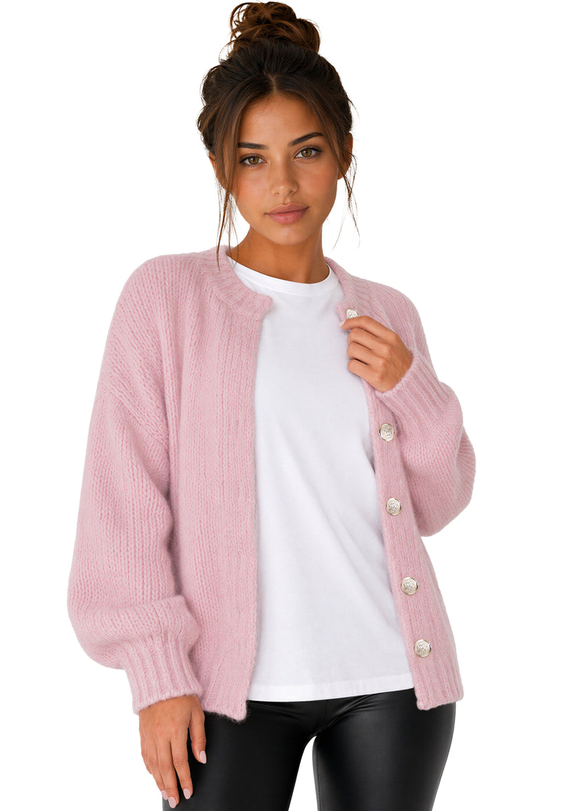 Damen Relaxed Fit Strickjacke 25RSW094 - Rosa