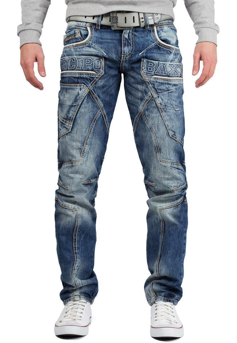 Herren Regular Fit Jeans Stonewashed in Blue – Cipo & Baxx