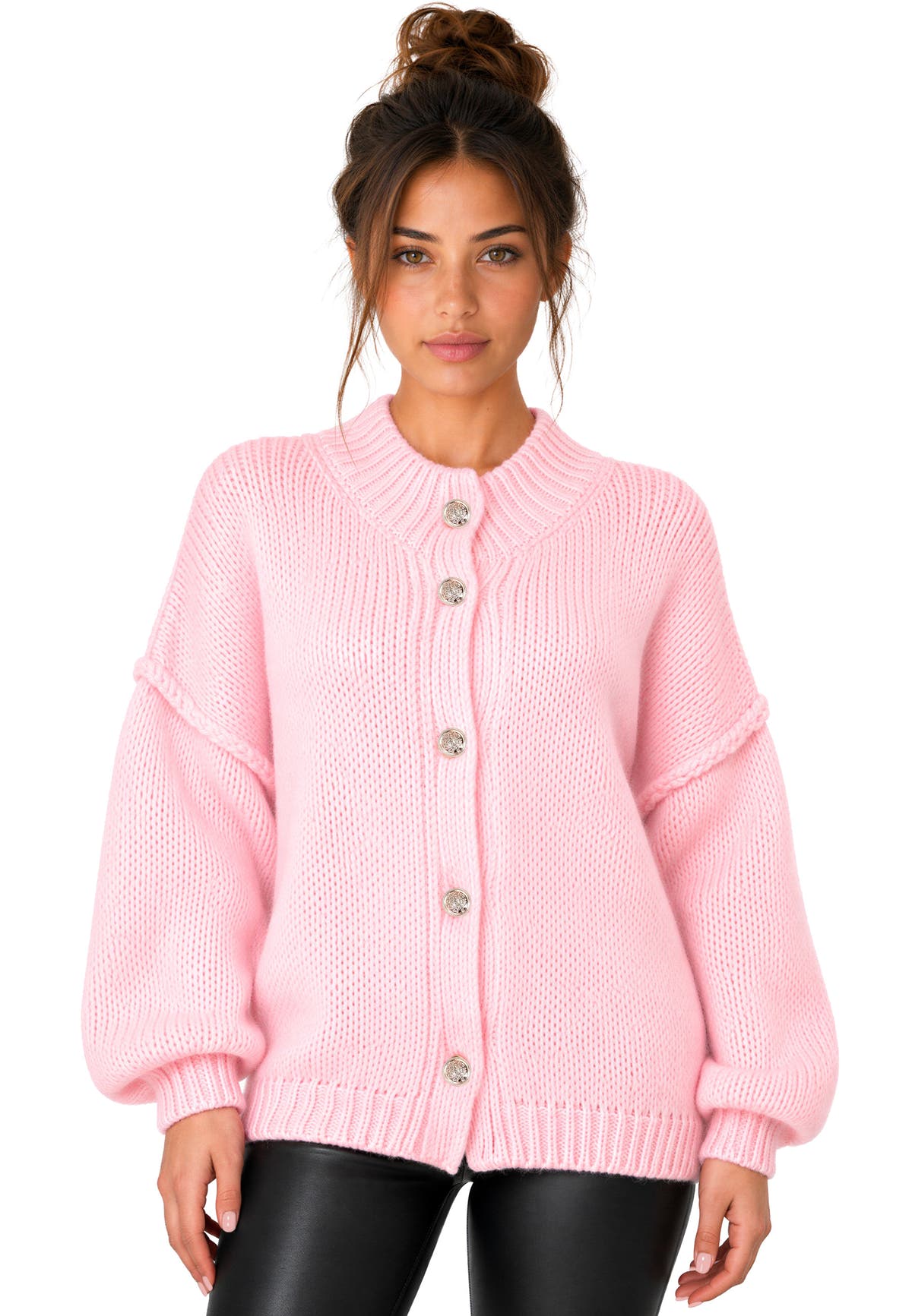Damen Relaxed Fit Strickjacke Oversized-Look in Pink – Reichstadt