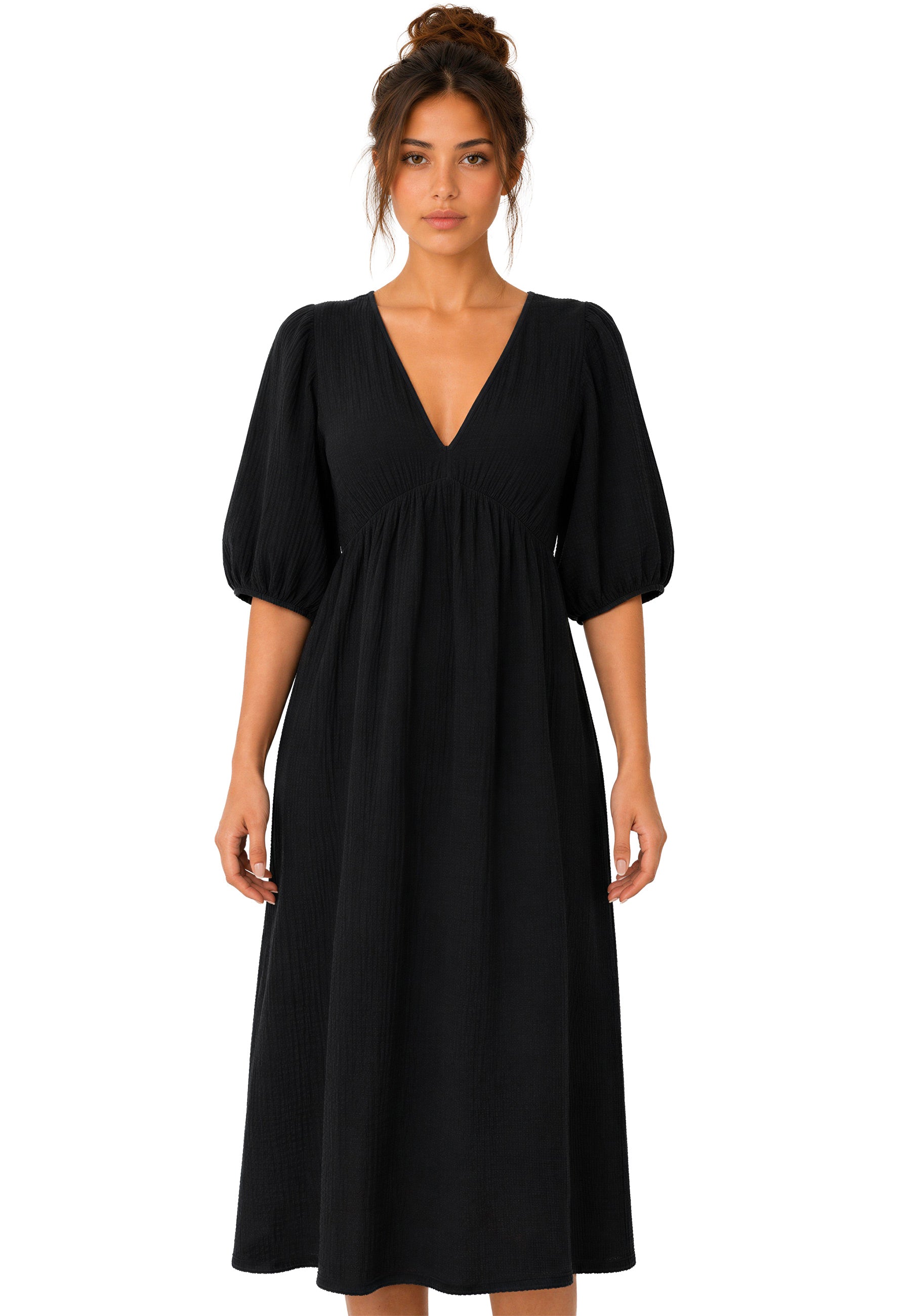 Damen Relaxed Fit Sommerkleid Musselin 25RSW077 - Black