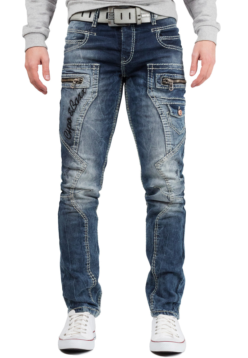 Herren Regular Fit Jeans Stonewashed in Blue – Cipo & Baxx