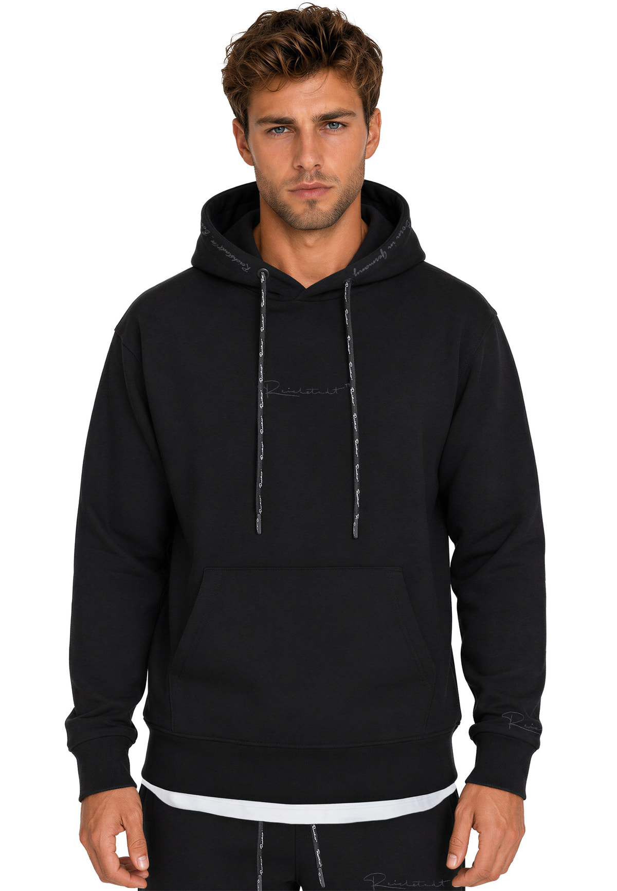 Herren Regular Fit Hoodie Marken-Stick in Black – Reichstadt
