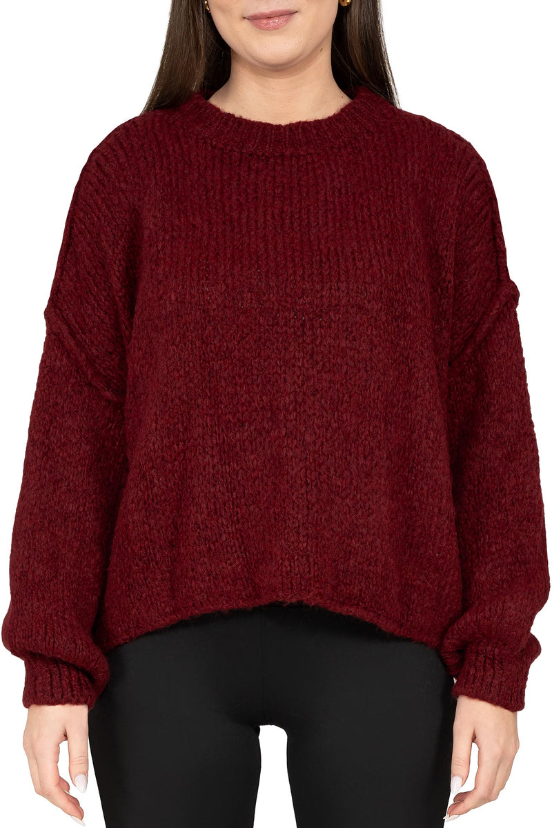Damen Relaxed Fit Strickpullover in Bordeaux – Reichstadt