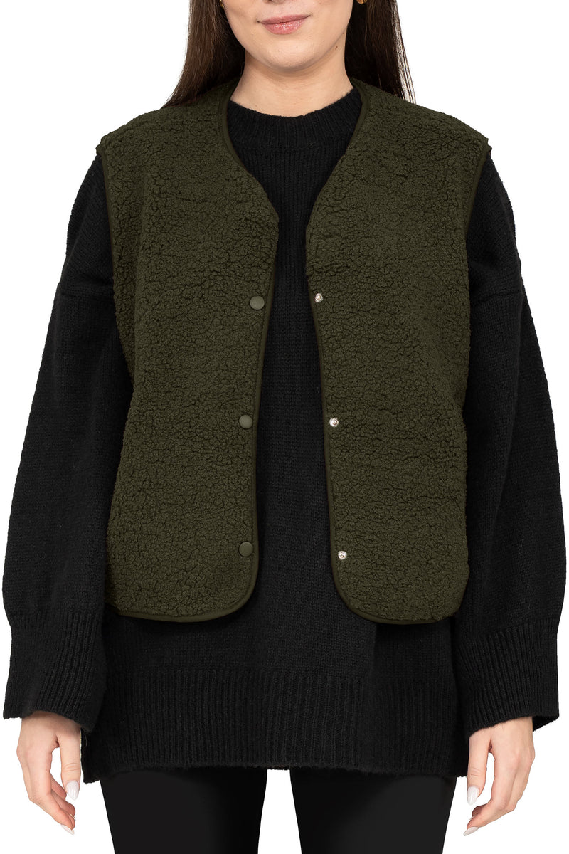 Damen Relaxed Fit Teddy Weste in Khaki – Reichstadt