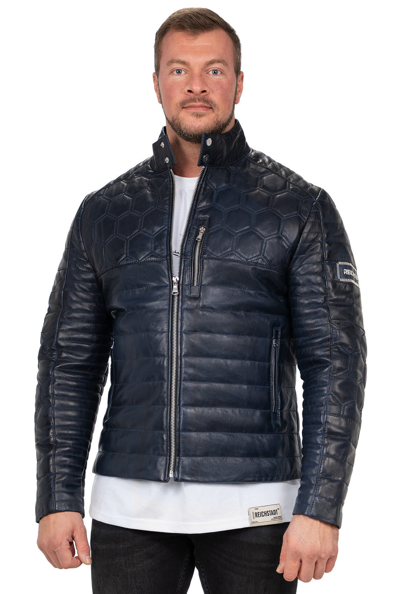 Herren Slim Fit Echtlederjacke Echtleder 22RS31LUX - Navy