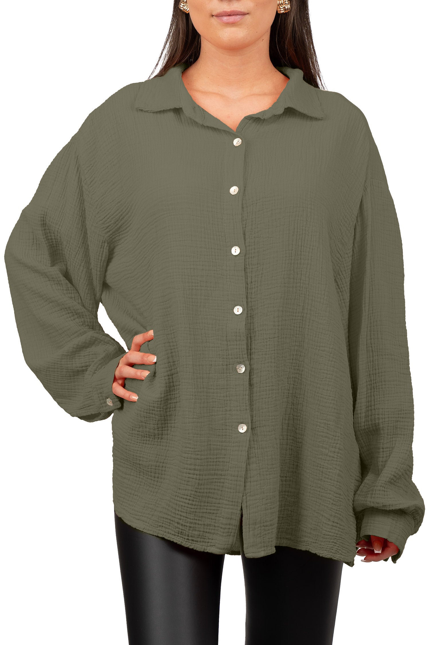 Damen Relaxed Fit Bluse Musselin 25RSW080 - Khaki