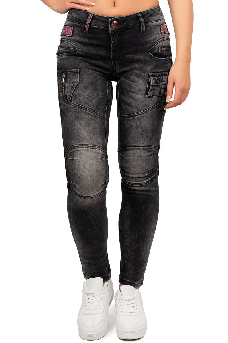 Damen Slim Fit Jeans Stonewashed in Black – Cipo & Baxx