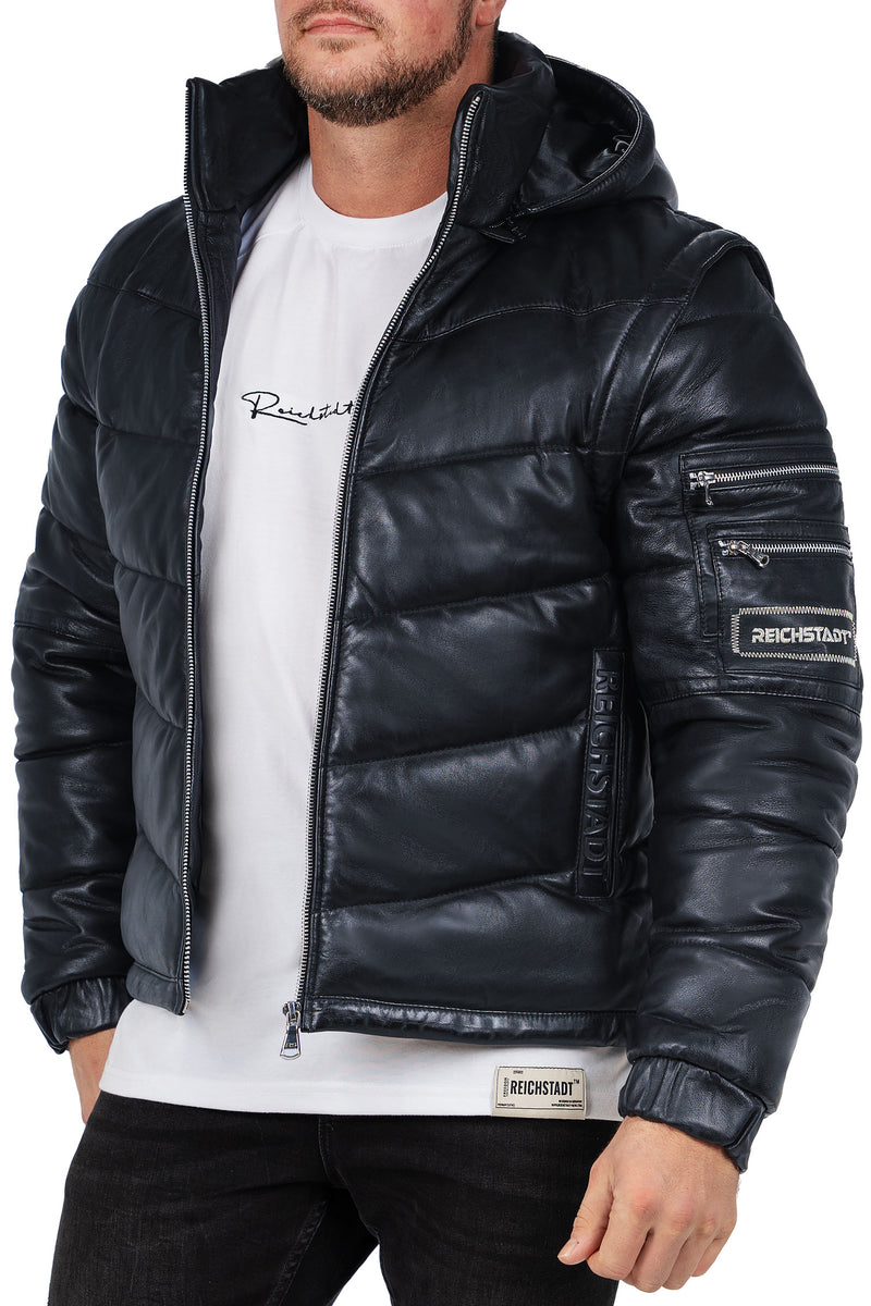 Herren Regular Fit Jacke Echtleder 22RS032LUX - Navy