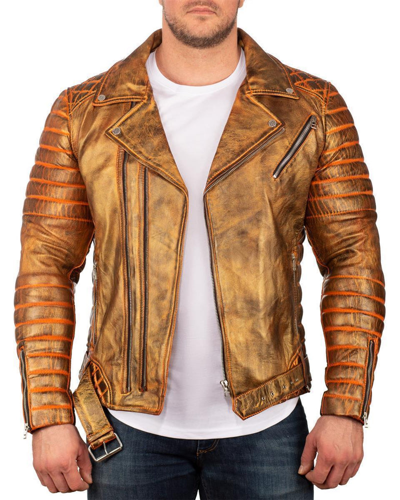 Herren Slim Fit Echtleder Jacke in Gold – Reichstadt