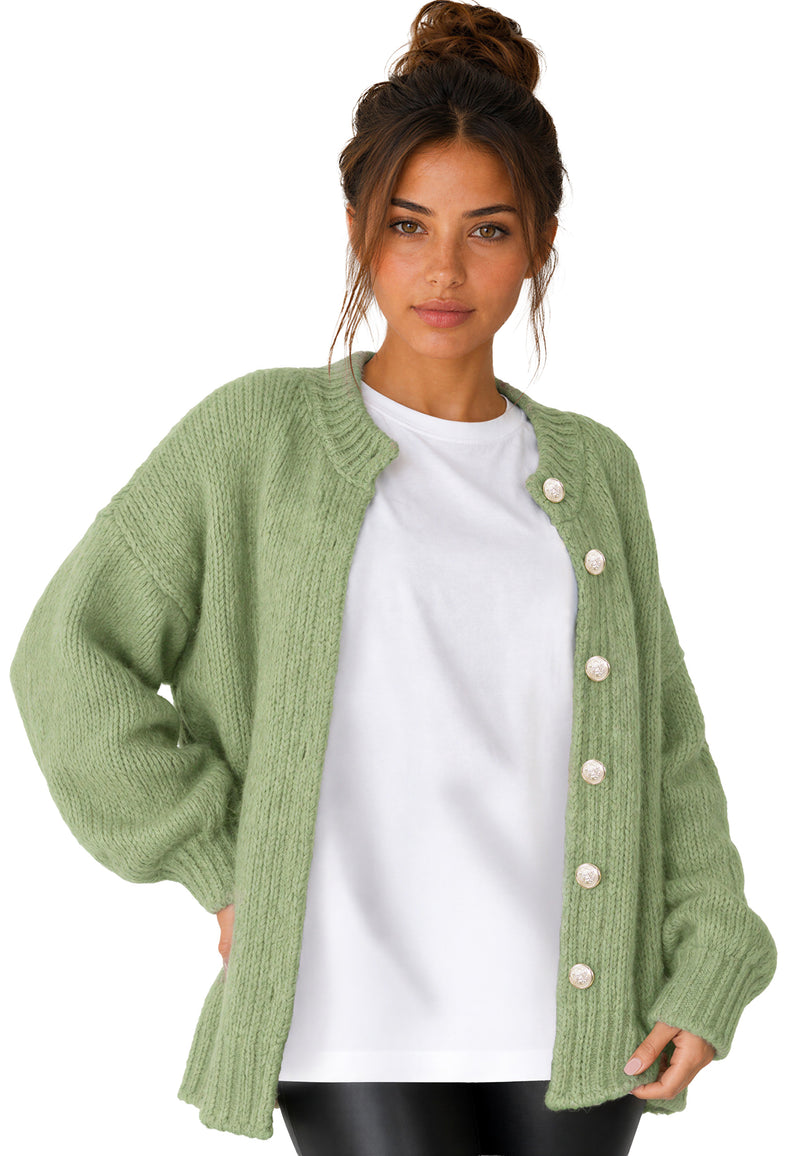 Damen Relaxed Fit Strickjacke 25RSW094 - Green