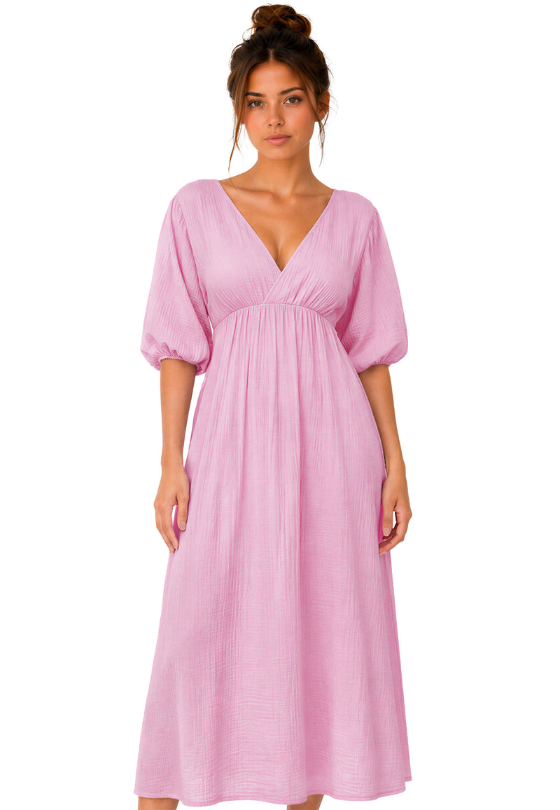 Damen Relaxed Fit Sommerkleid Musselin 25RSW077 - Pink