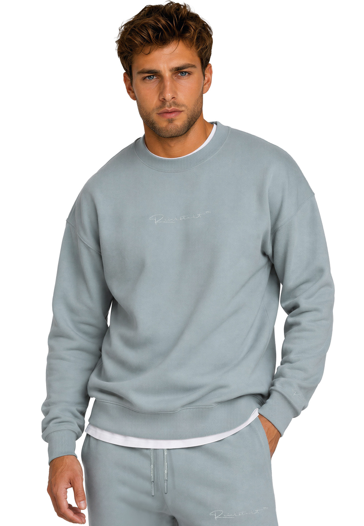 Herren Regular Fit Pullover Logo-Stitching in Grey – Reichstadt