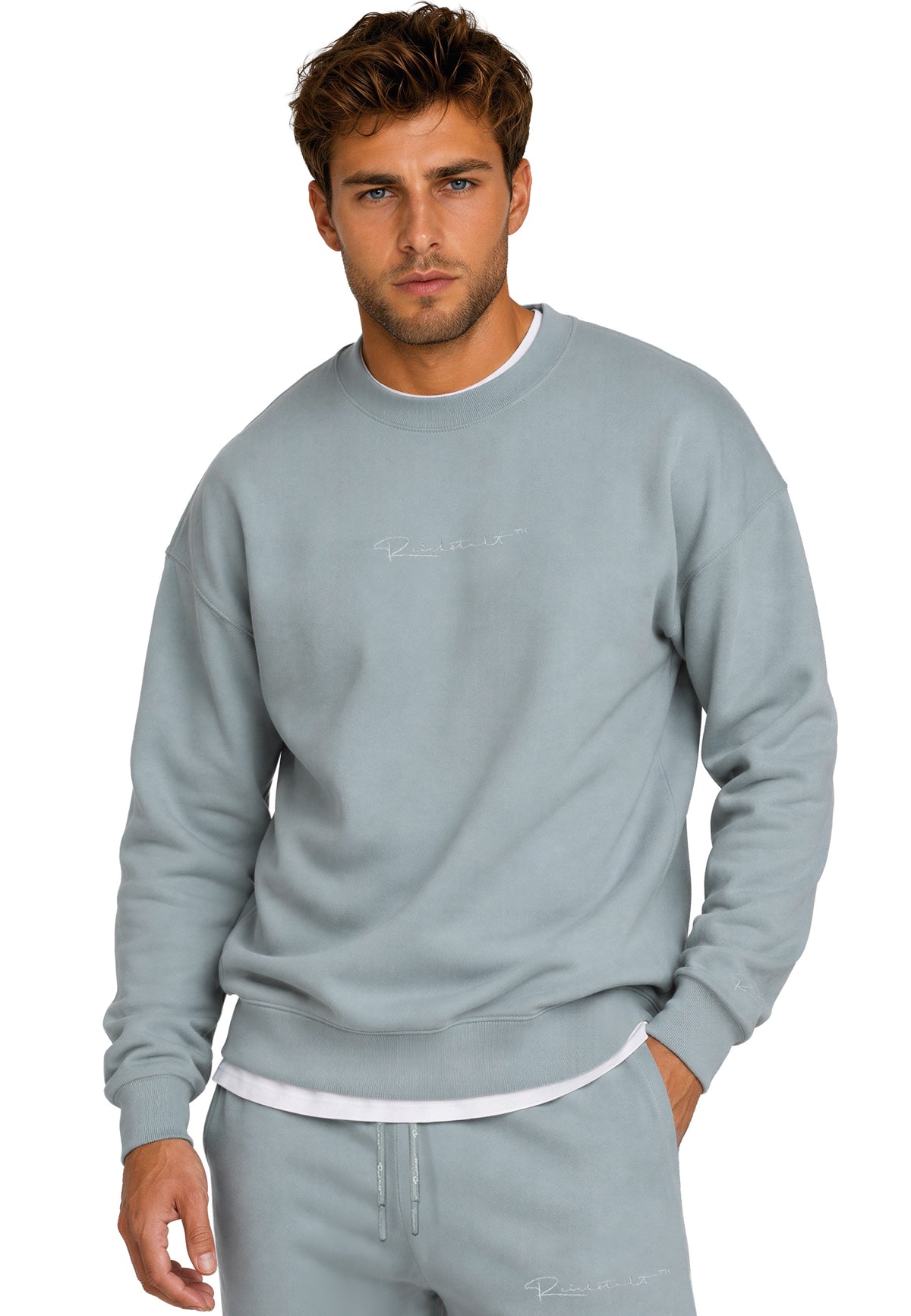 Herren Regular Fit Pullover Logo-Stitching in Grey – Reichstadt
