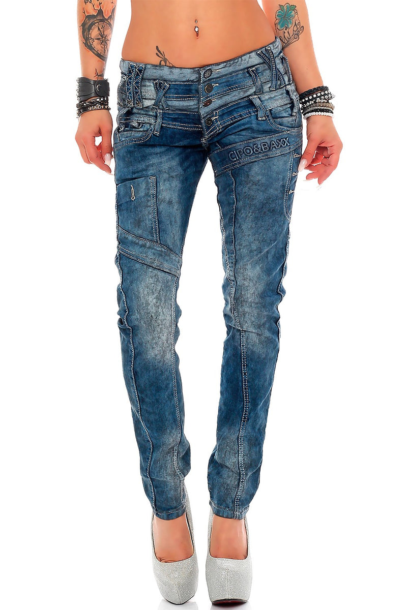 Damen Slim Fit Jeans Stonewashed in Blue – Cipo & Baxx