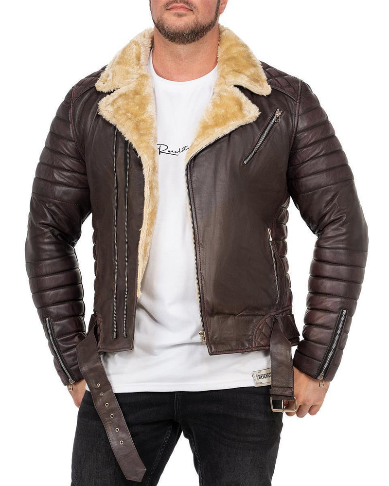 Herren Slim Fit Echtlederjacke Black Zipper in Brown – Reichstadt