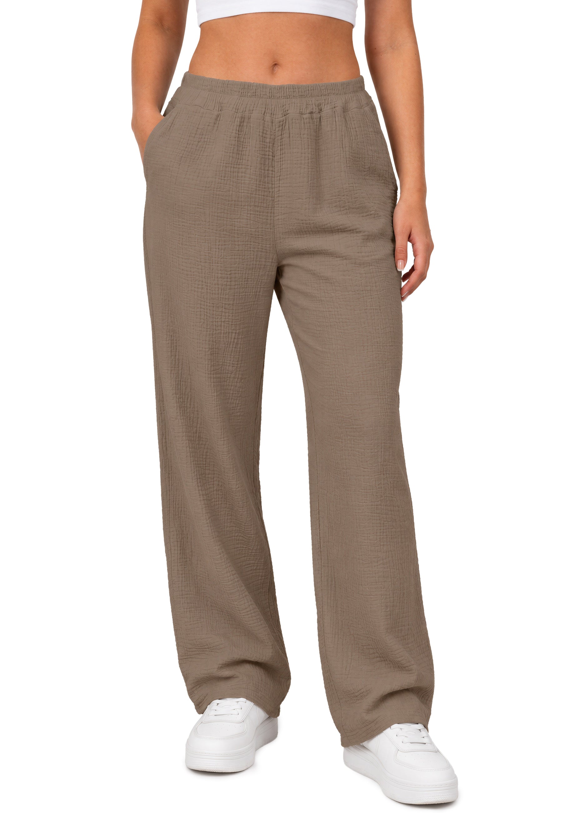 Damen Oversized Hose Musselin 25RSW082 - Taupe