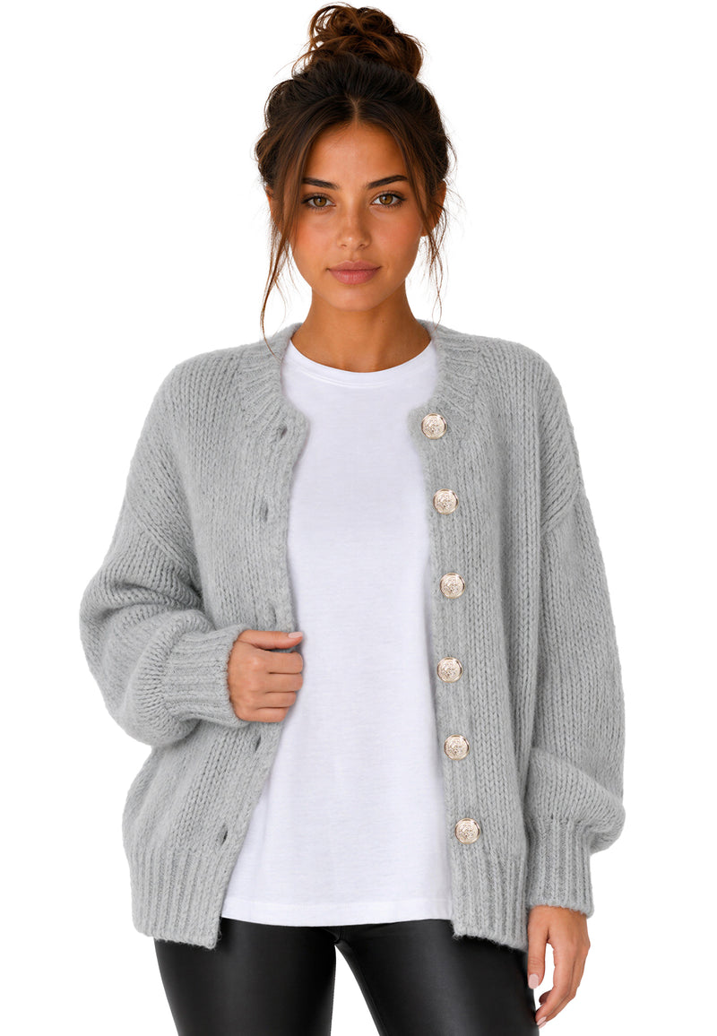 Damen Relaxed Fit Strickjacke 25RSW094 - Grey