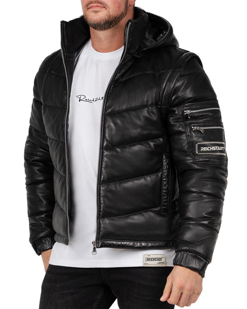 Herren Regular Fit Jacke Echtleder 22RS032LUX - Black